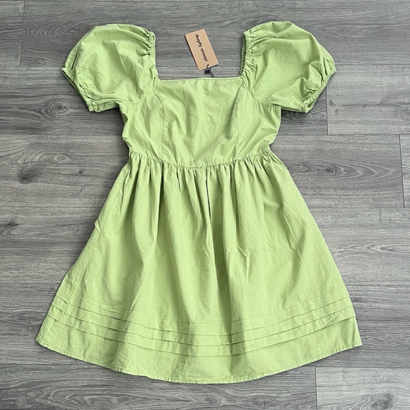 Princess Highway Dresses & Skirts - PRINCESS HIGHWAY Puff Sleeve Mini Dress Size 10 Green Boho Cottagecore Cotton